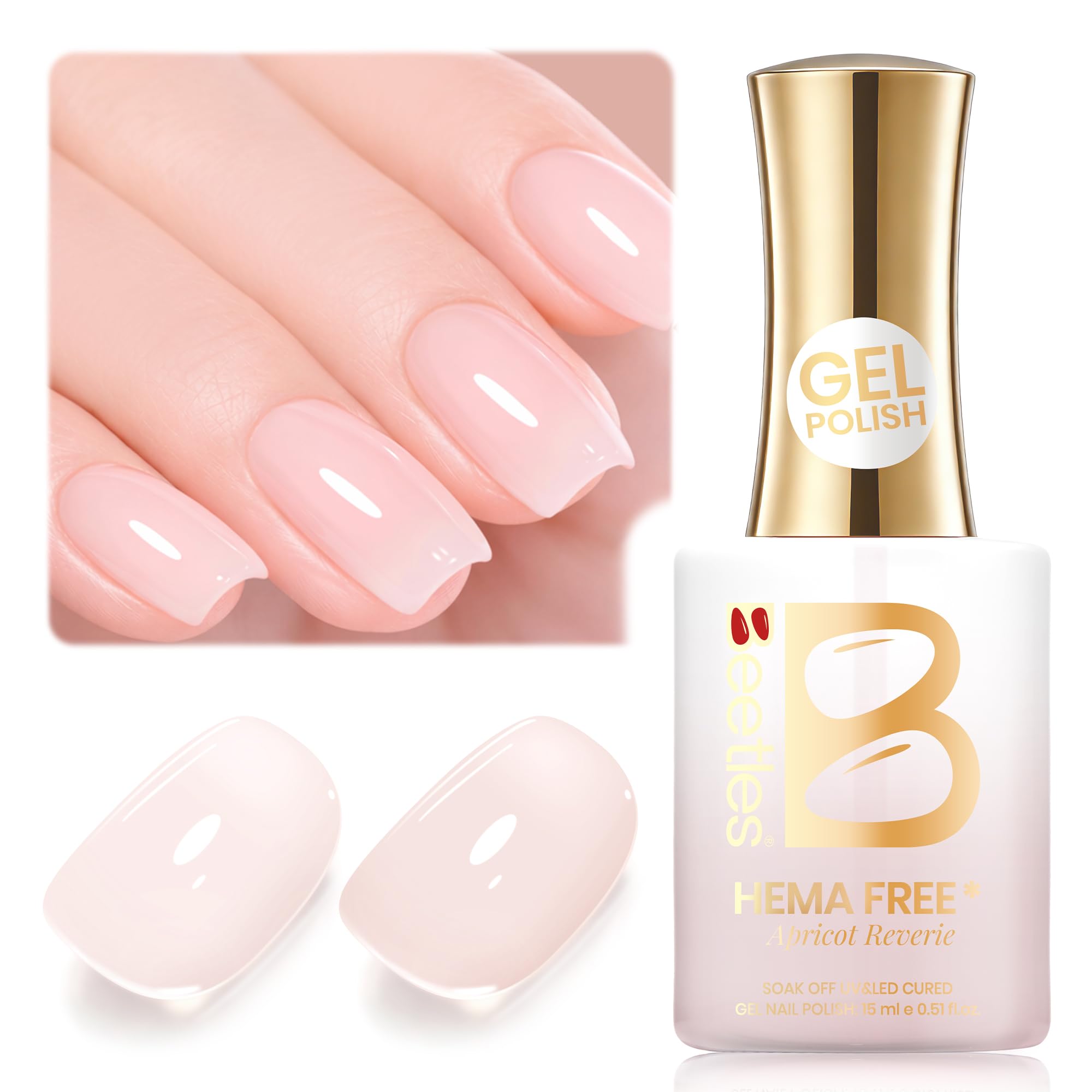 Beetles Apricot Reverie Nude Gel Nail Polish - 15ML Neutral Jelly Nude Pink Nail Polish Base Color Nail Concealer Sheer Translucent Effect Soak Off UV French Nail Art Salon DIY Manicure Gift for Women