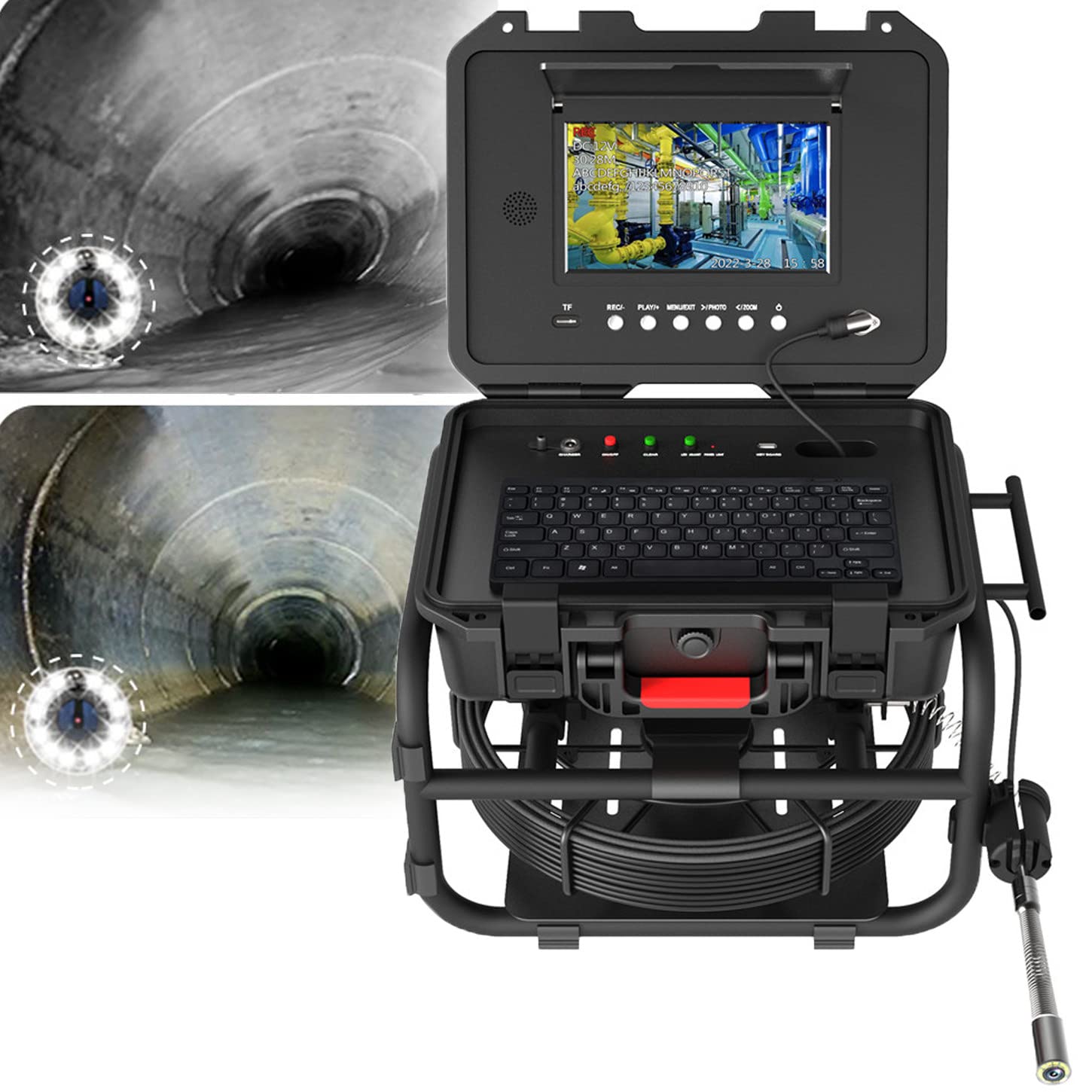 Telecamera endoscopica industriale, telecamera di ispezione HD 1080P con luce, display LCD IPS, registrazione DVR, trasmettitore sonda per posizione e ispezione tubi