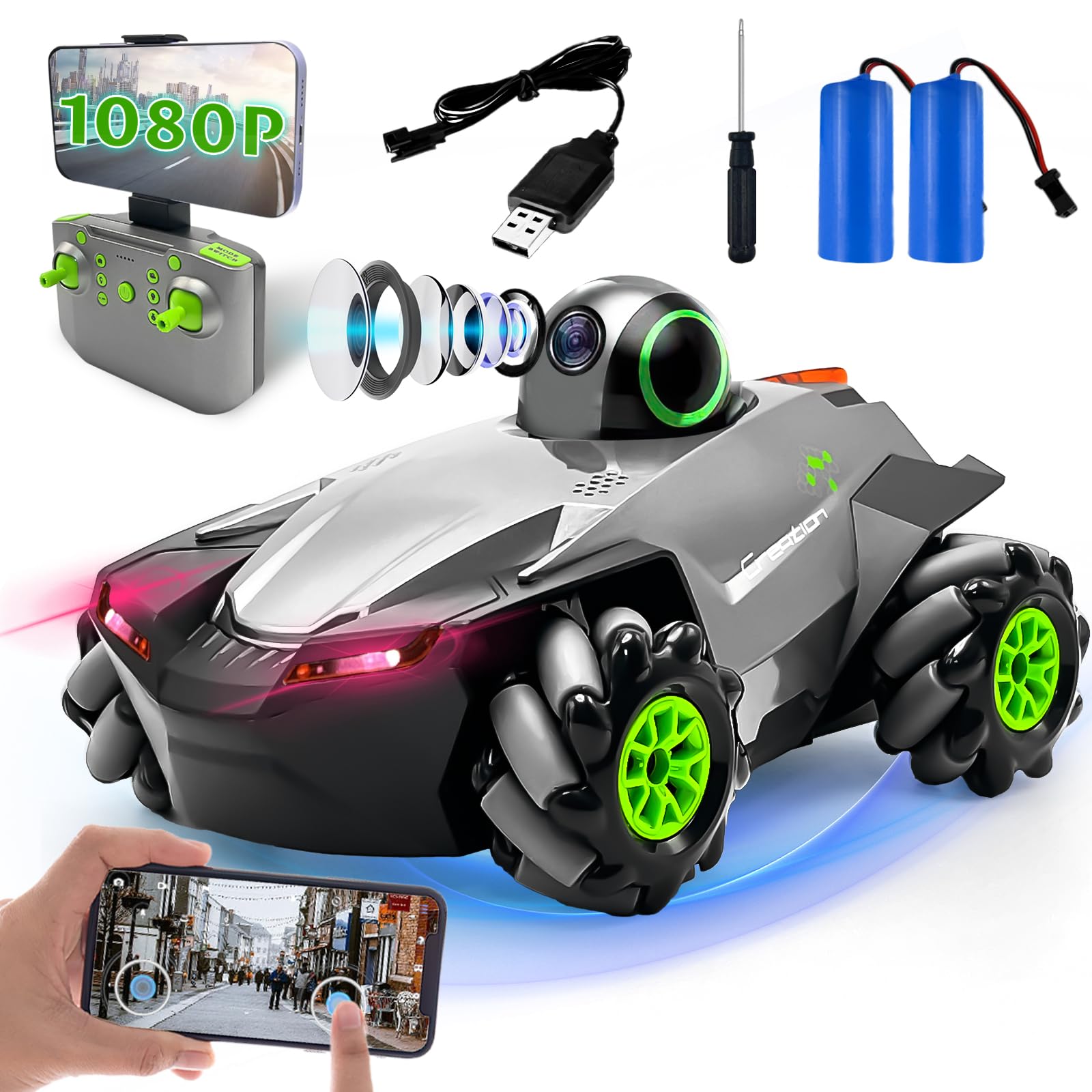 VOD VISUAL Remote Control Car with 5G FPV 1080P HD Camera,1:20 RC Cars with Camera,2.4Ghz High Speed Monster Truck Toy Vehicle, 2 Batteries for 60 Mins Play, Gift for Kids Boys