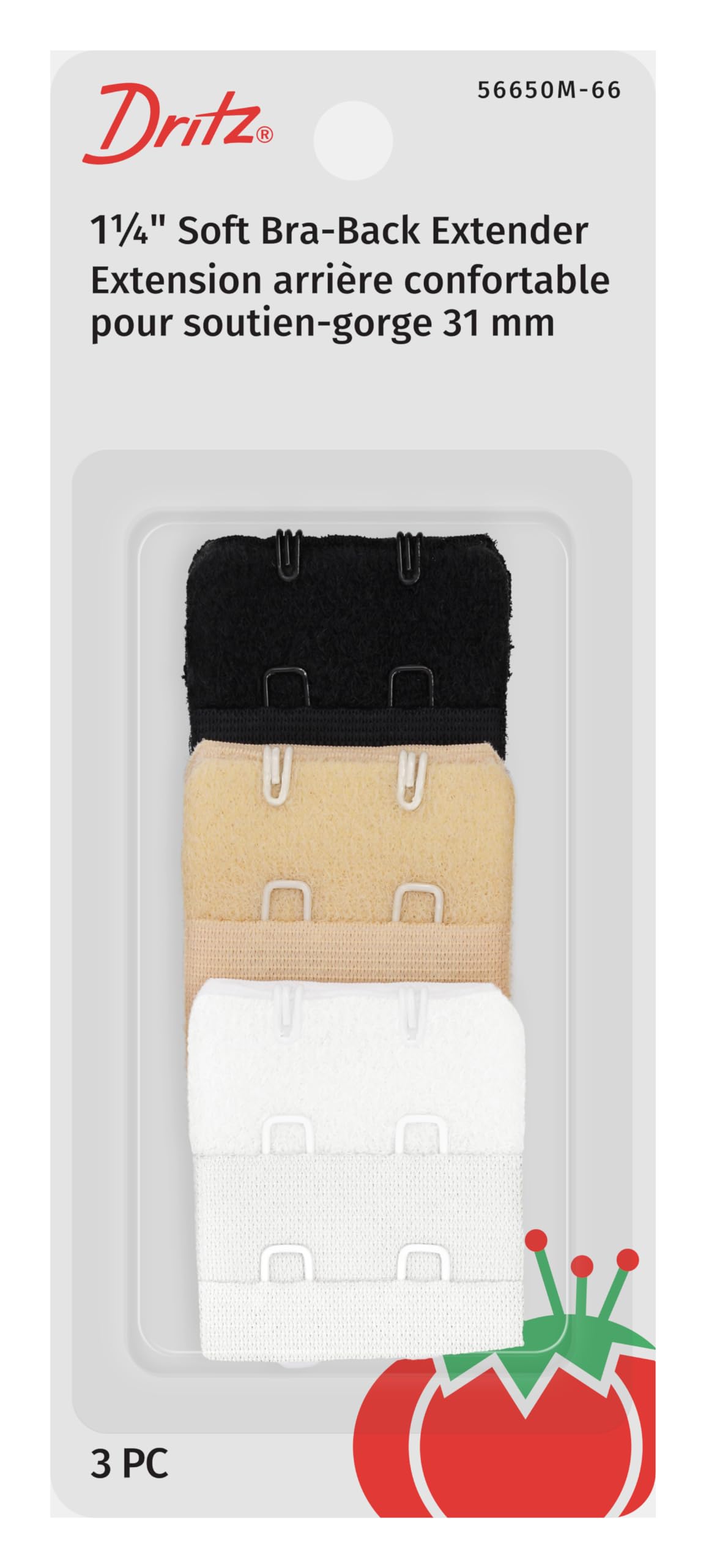 dritz 1-1/4" Back, Assorted, Bra Extenders, 3 Count (Pack of 1), White, Beige, Black-picture-1