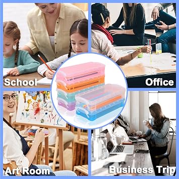6PCS Colorful Clear Pencil Case,Stackable Pencil Box with Snap Tight Lid,Plastic Pen Storage for Craft Storage,Portable Pen Organiser for School,Home,Office(Colorful)