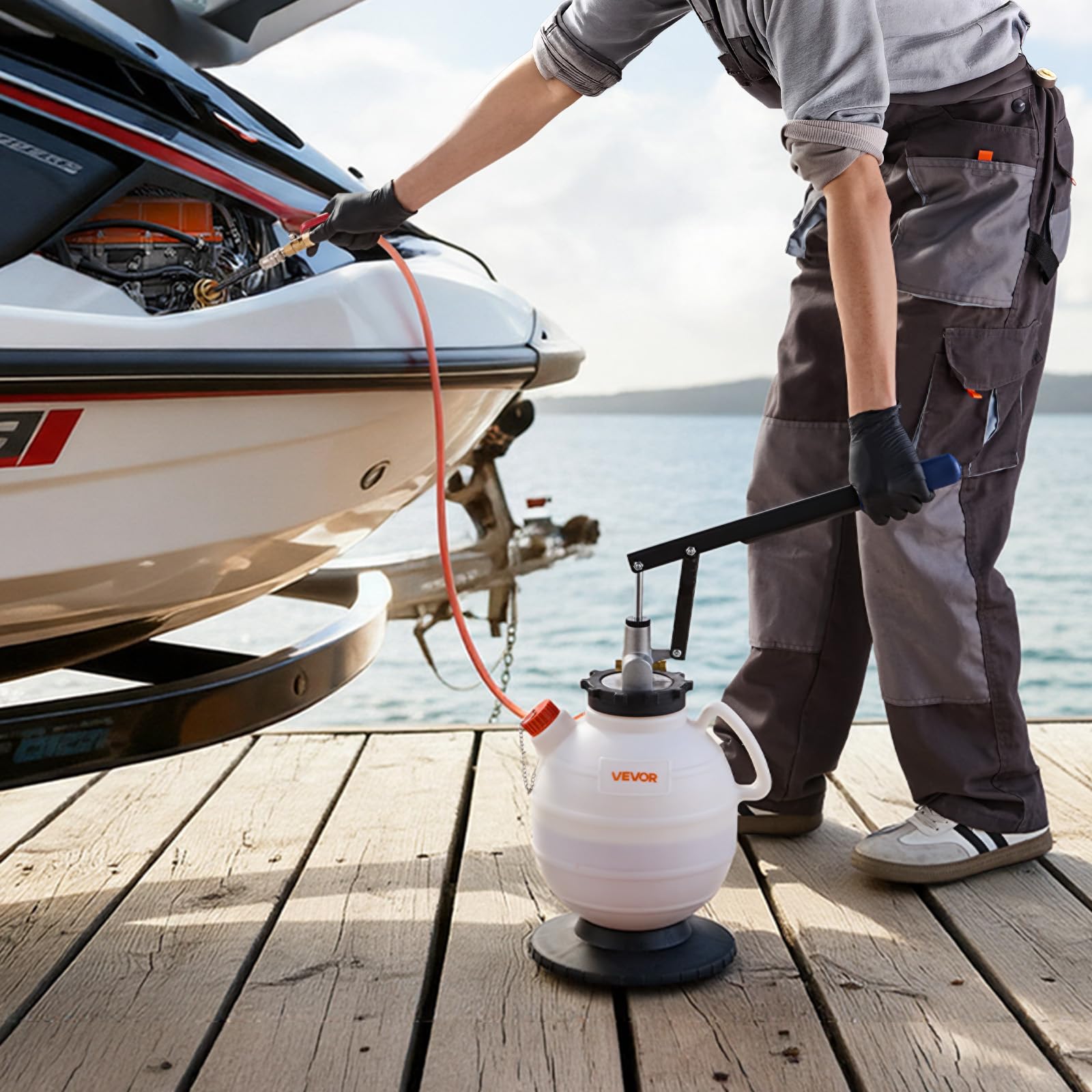 VEVOR Getriebeölpumpe, 7,5 L Fassungsvermögen, Manuelles ATF-Öleinfüllgerät mit 8 ATF-Adaptern & 120 cm Auslass, Ölabsaugpumpe mit HDPE-Tank für Autos & Rasenmäher