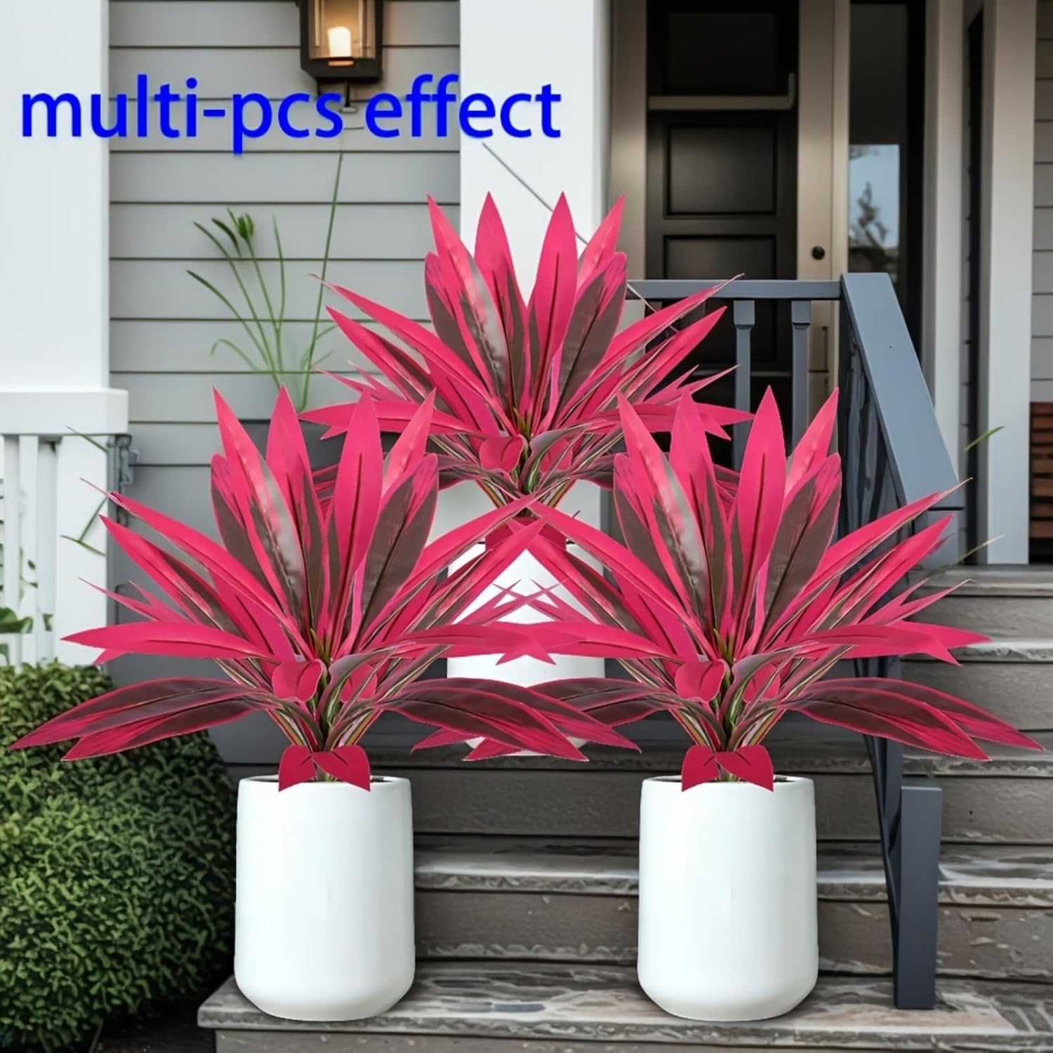 Artificial Ti Plant, 2 PCS Large Artificial Boston Fern & Dragon’s Blood Tree Plants, UV Resistant Fake Plant with Ground Stakes for Home Office Living Room Bathroom Indoor Decor (8pcs)