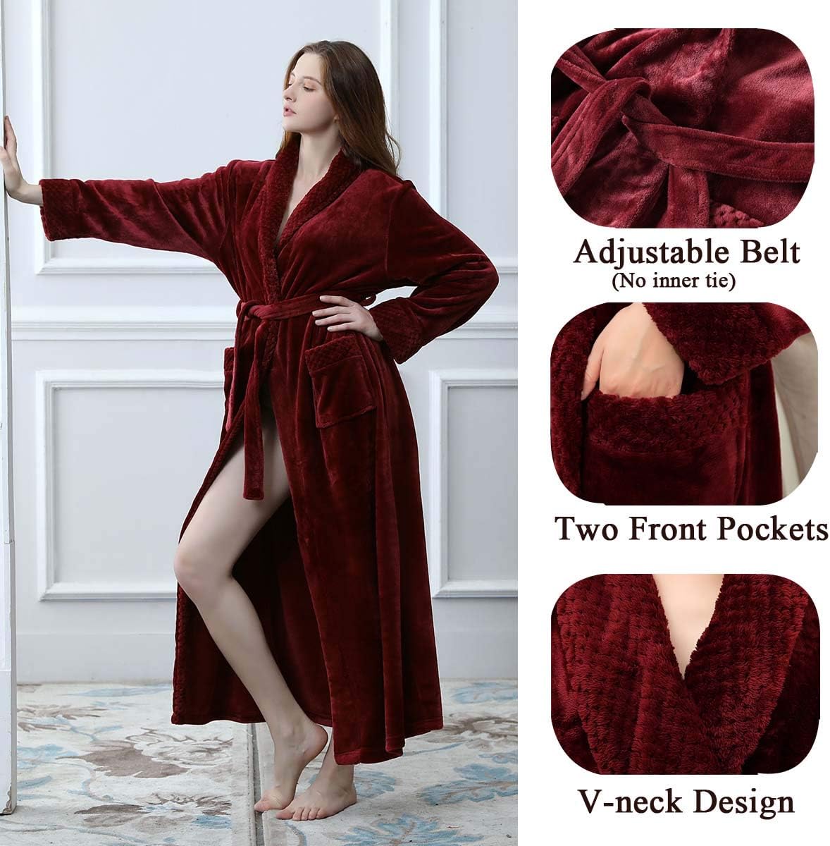 Hellomamma Long Bath Robe for Womens Plush Soft Fleece Bathrobes Nightgown Ladies Pajamas Sleepwear Housecoat - Image 3
