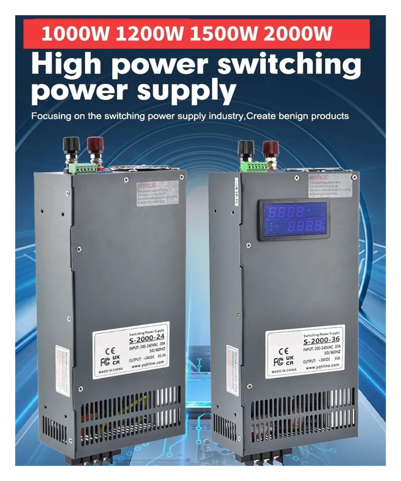 Fuente de alimentación conmutada regulada 1/1.2/1.5/2KW 0-12V a 300V