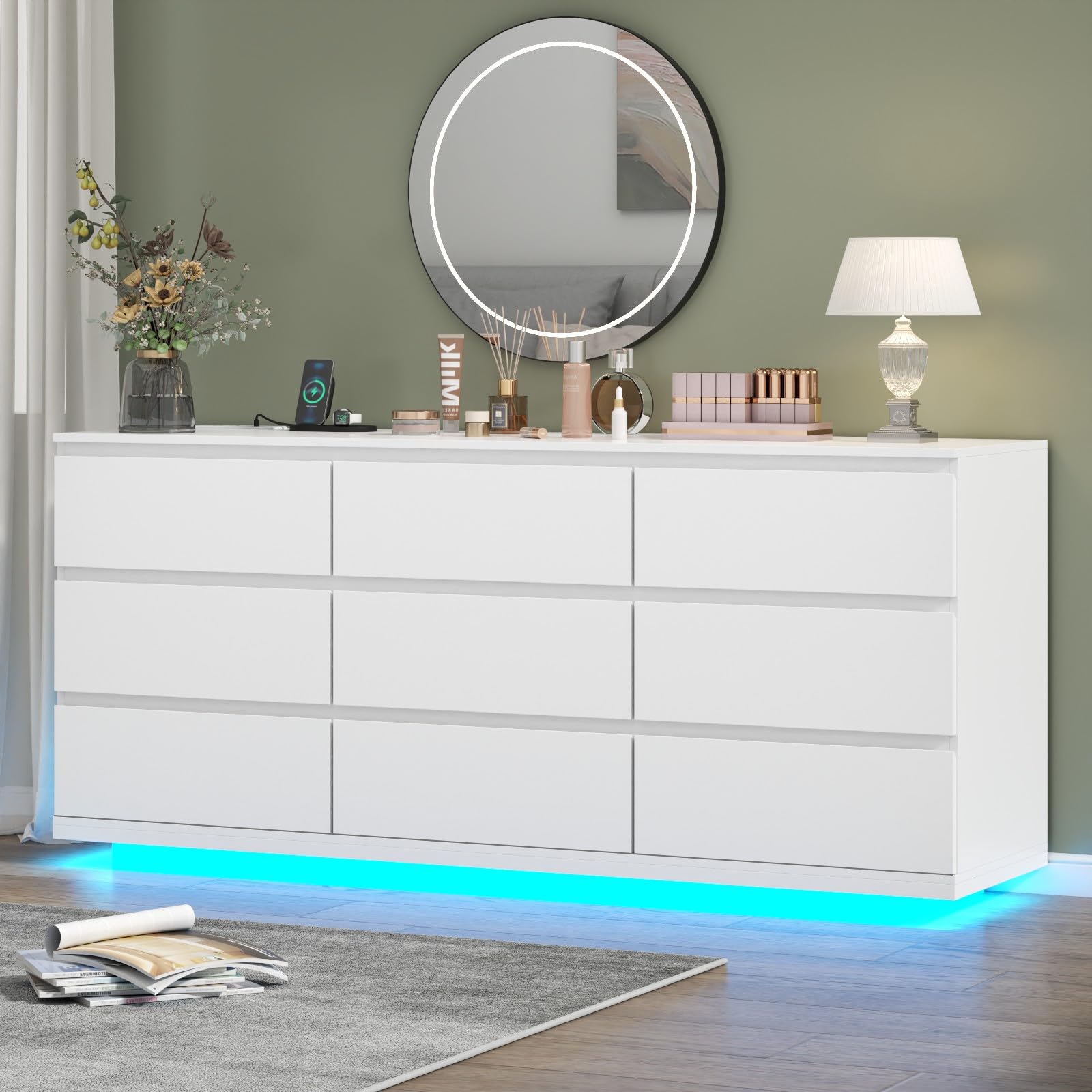 Amazon.com: Gyfimoie 9 Drawer Dresser with Power Outlet, Floating White ...