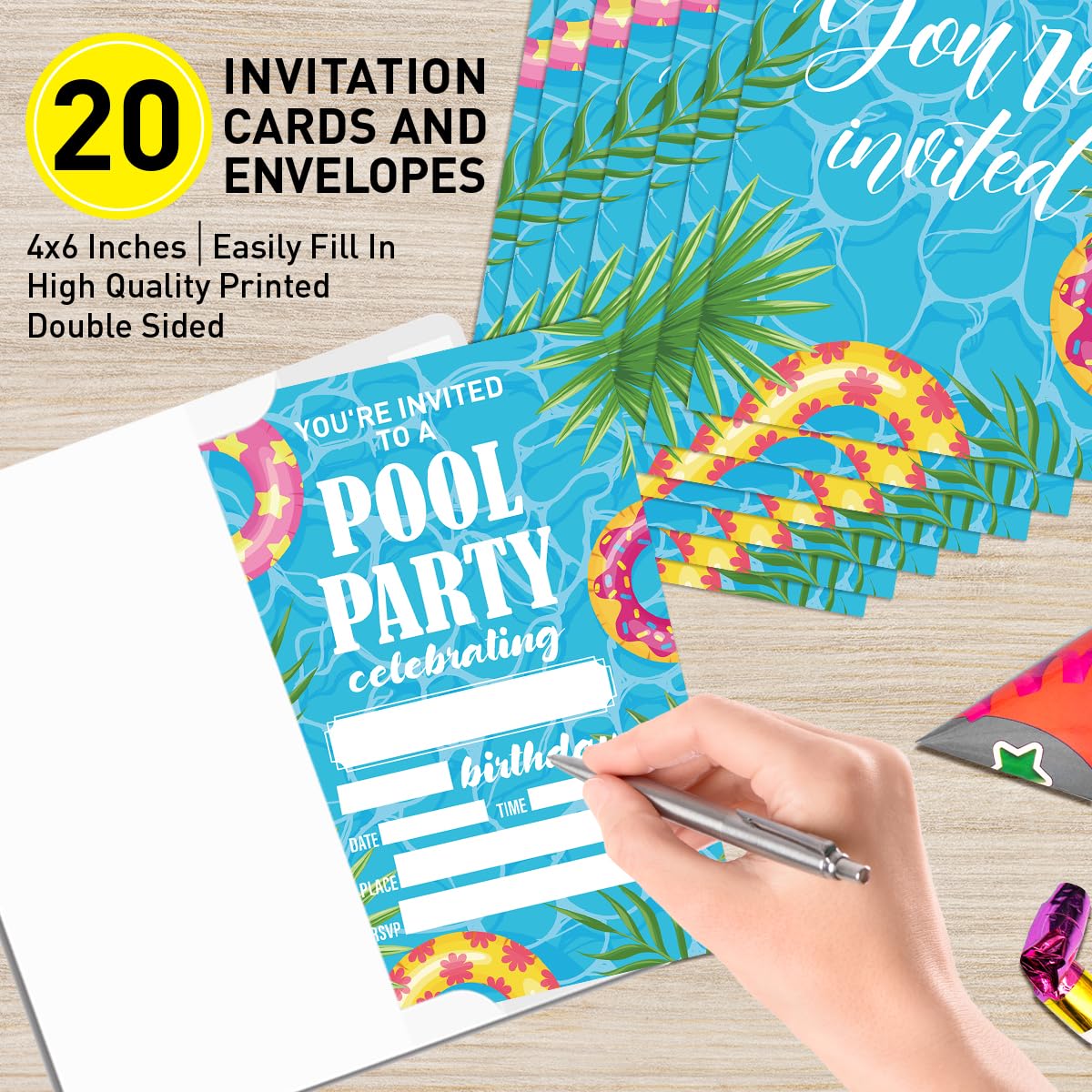 UDNADKEX Birthday Invitations Pool Party for Girl with Envelopes, Invites for Birthday Summer Pool Party, Swimming Party Birthday Invite Cards, You're Invited to A Pool Party, 4