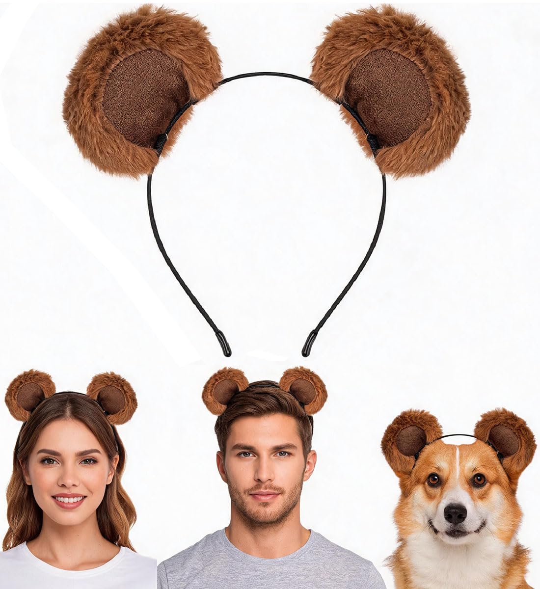 Kecartu 1 Pcs Bear Ears Headband, Plush Animal Ears Headband for Adults, Cute Costume Headwear for Face Washing, Makeup, Christmas, Halloween Party, Cosplay, Brown โ image 1