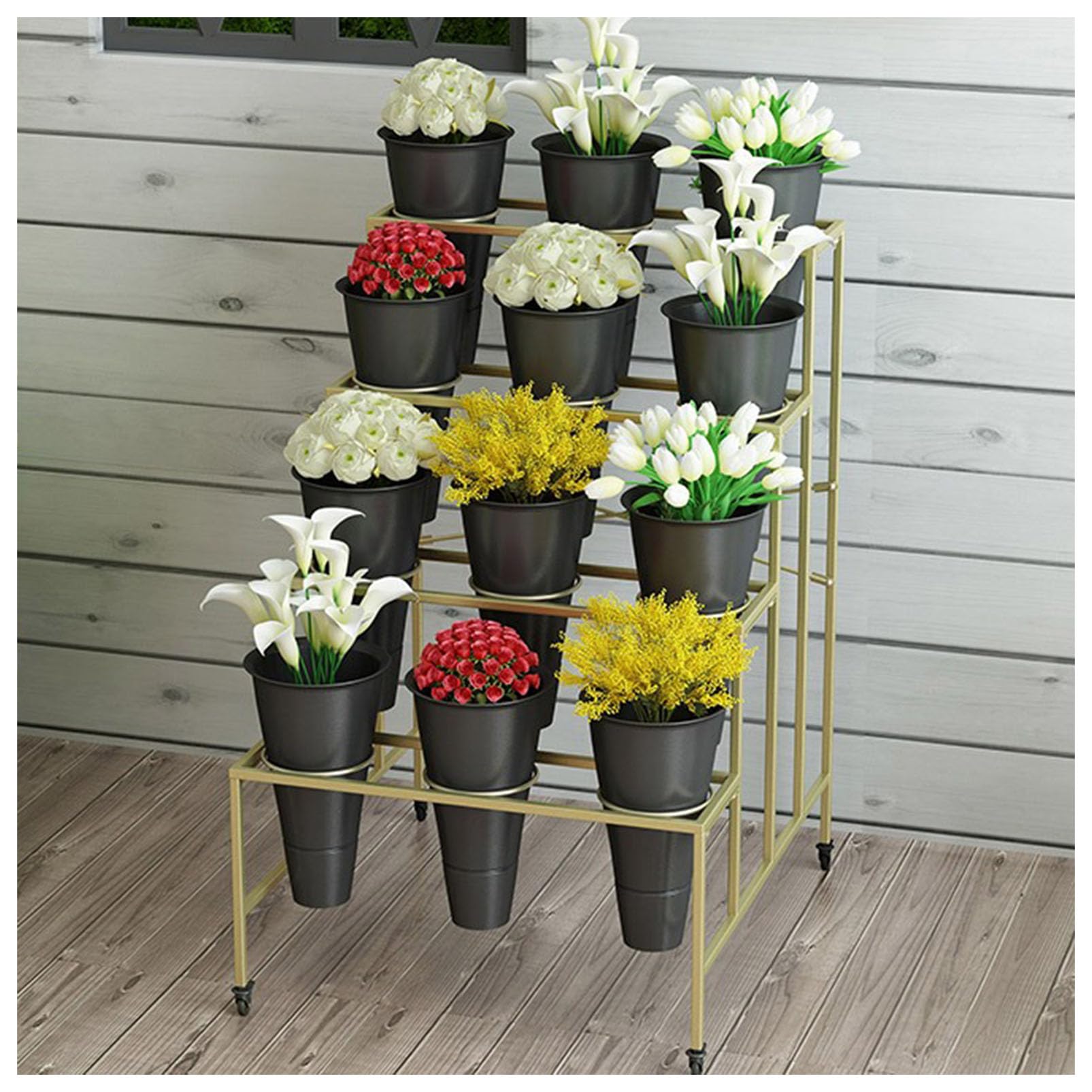 YUANCHUTOP Adjustable Flower Display Stand with Buckets - Versatile Plant Cart Shelf for Fresh Cut Flowers, Florist Bouquets, Floral Shop Organizer & Ladder Display Rack