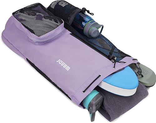 Vista 95 de WANDF Mochila de malla con cordón y bolsillo húmedo para natación, gimnasio y equipo de entrenamiento Negro