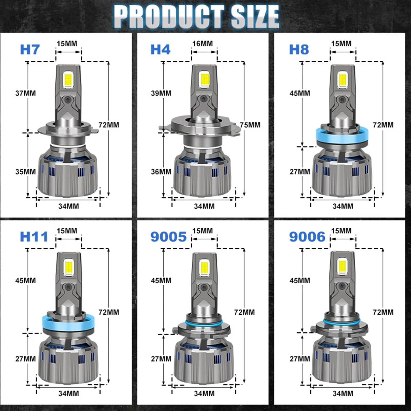 H7 LED Canbus 7535 H11 H1 H4 200000LM 500W HB3 9005 HB4 9006 H8 HIR2 LED Lampadina for fari auto Auto Fendinebbia Moto 6000K(H7)
