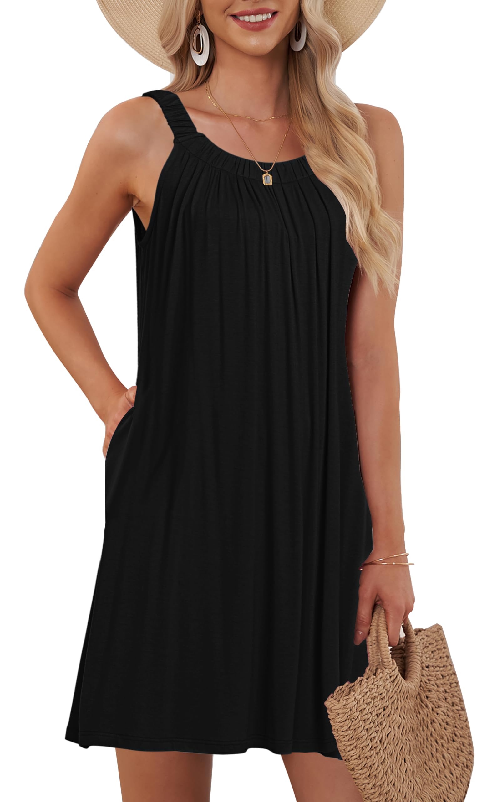 MISFAY Women's Beach Cover Up Dress - Halter Tank Dress With Pockets For Vacation