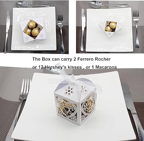 Miniatura 6 de Paquete de 50 cajas de dulces de boda con corazones cortados con láser, cajas de regalo pequeñas para bodas, despedidas de soltera, aniversarios,