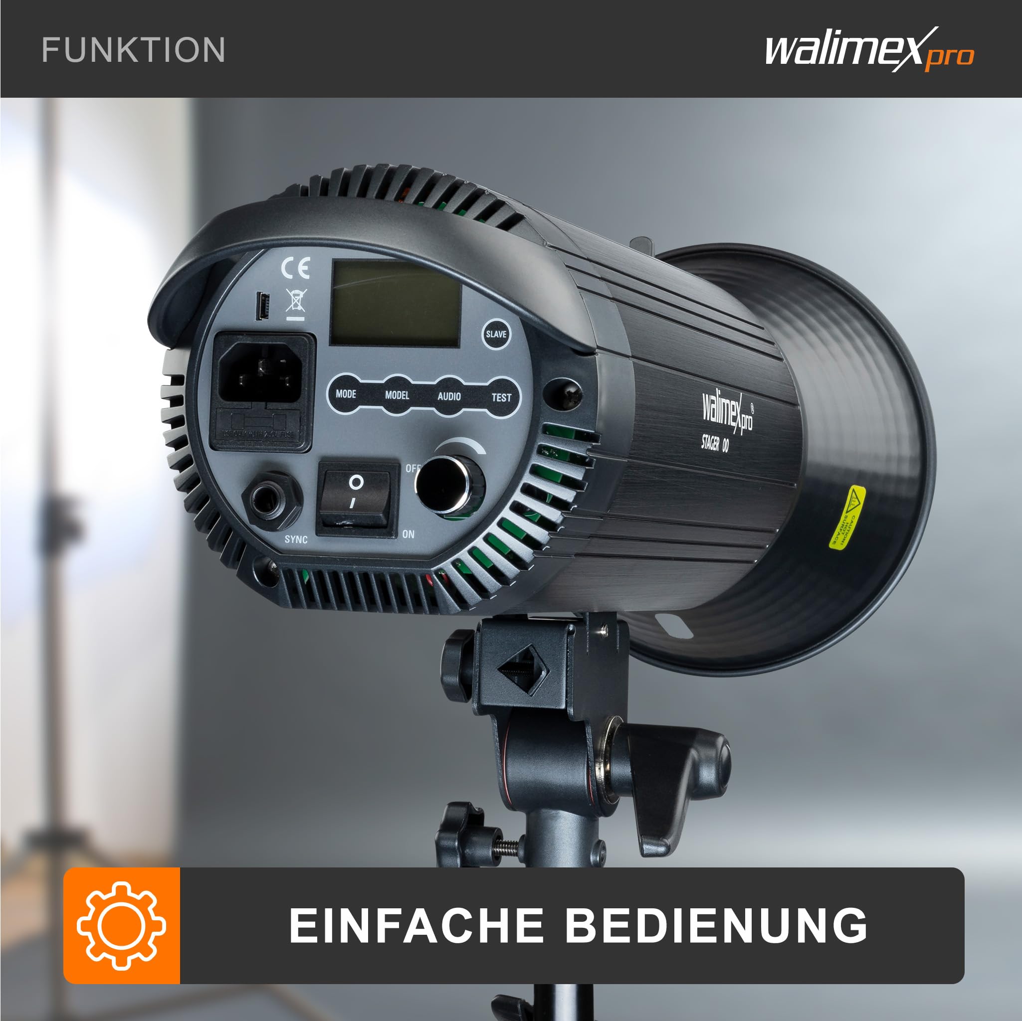 Walimex pro Campaigner 600 HS Studioblitz mit integriertem 2,4 GHz Empfänger, Blitzgerät 600 Ws mit Reflektor, Fotoblitz mit schneller Abbrennzeit, LED-Einstelllicht und Bedienpanel
