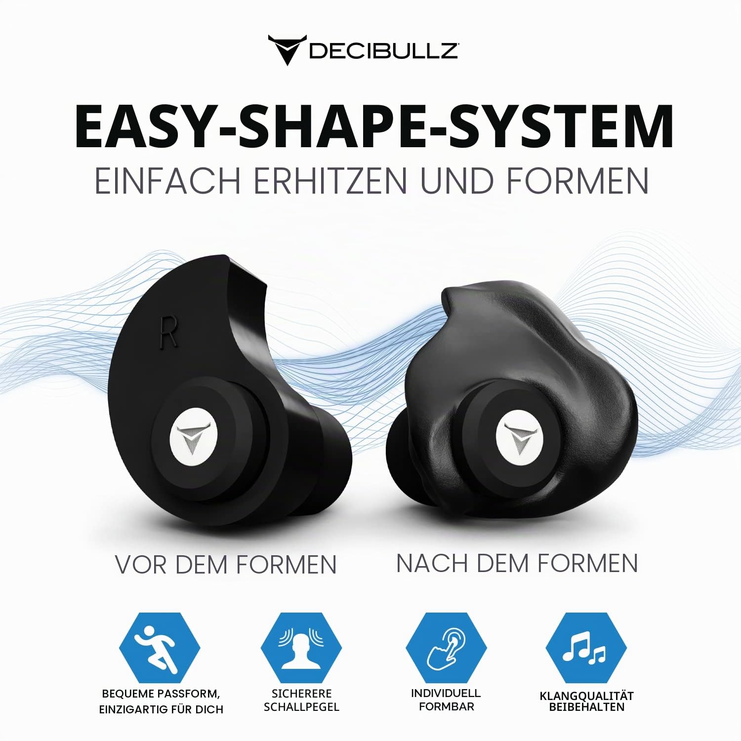 Decibullz – Custom Moulded High-Fidelity (Hi-Fi) Ohrstöpsel Filter für Konzerte und Veranstaltungen (Schwarz)