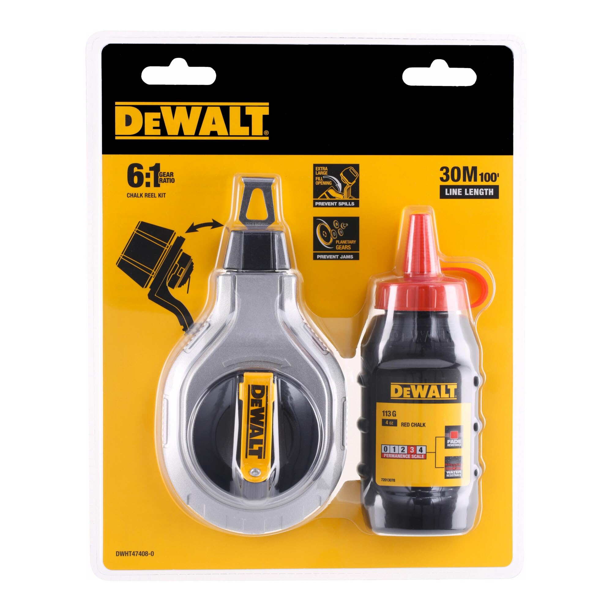 DEWALT Jeu de cordeau à frapper 30m avec craie rouge DWHT47408-0