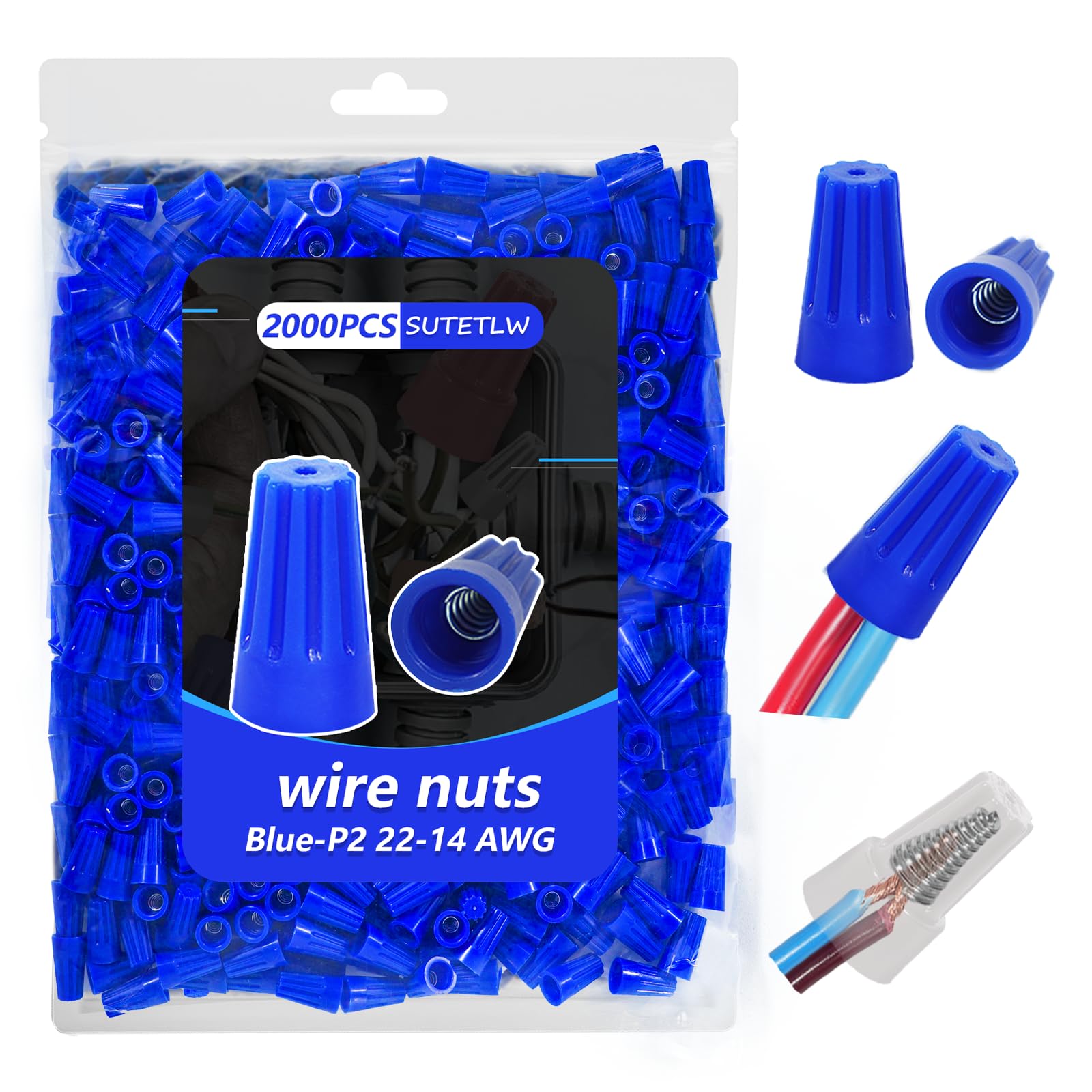 Snapklik.com : SUTETLW Blue Wire Nuts 2000 PCS P2 Type Springs Screw ...