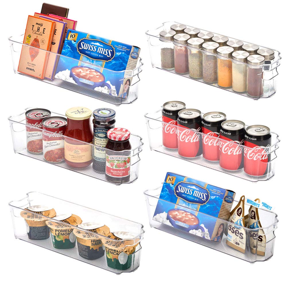 EZOWare Clear Plastic Storage Bins, Stackable Fridge Organizer Containers with Handles for Kitchen Refrigerator Pantry Organization, Bathroom Cabinet Storage - Pack of 6/14.6 x 3.9 x 4.3 inch