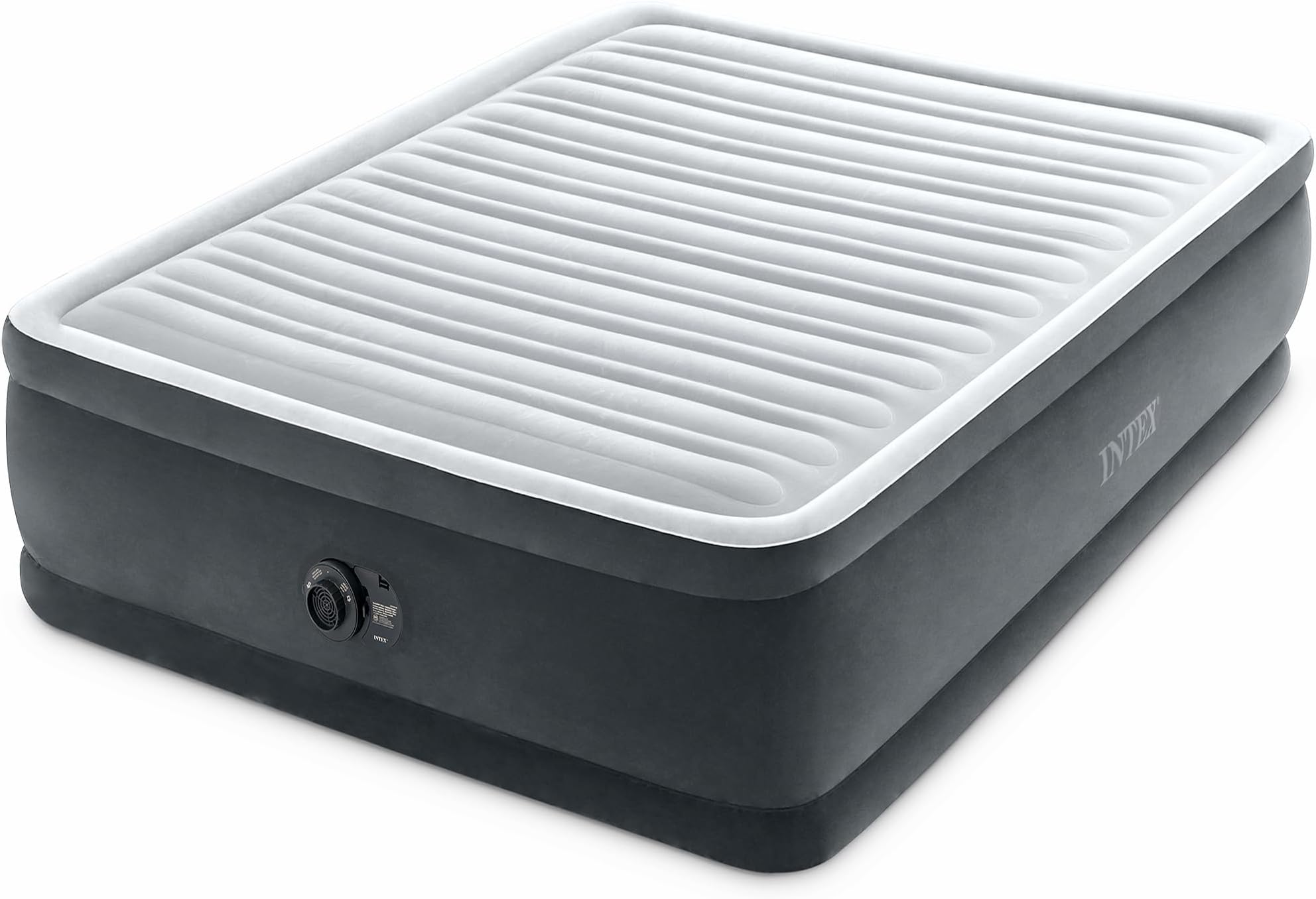 Intex 64417ED 22in Queen Dura-Beam Comfort Plush High-Rise Inflatable Air Mattress with Built in Pump for Travel and Camping, 600lb Weight Capacity