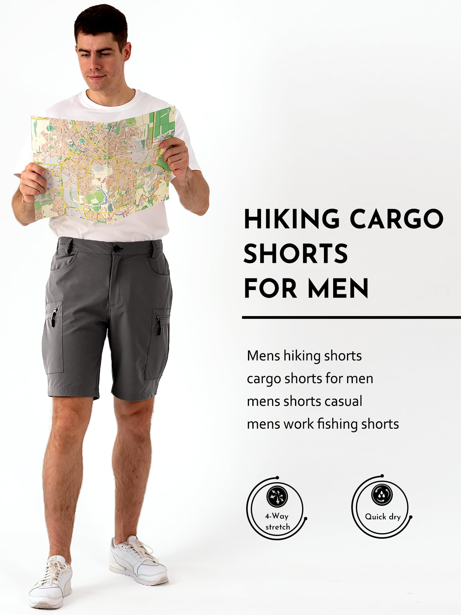 Dababell Mens Hiking Cargo Shorts Stretch Quick-Dry Outdoor Casual Work Shorts for Men Camping Fishing XL Graphite