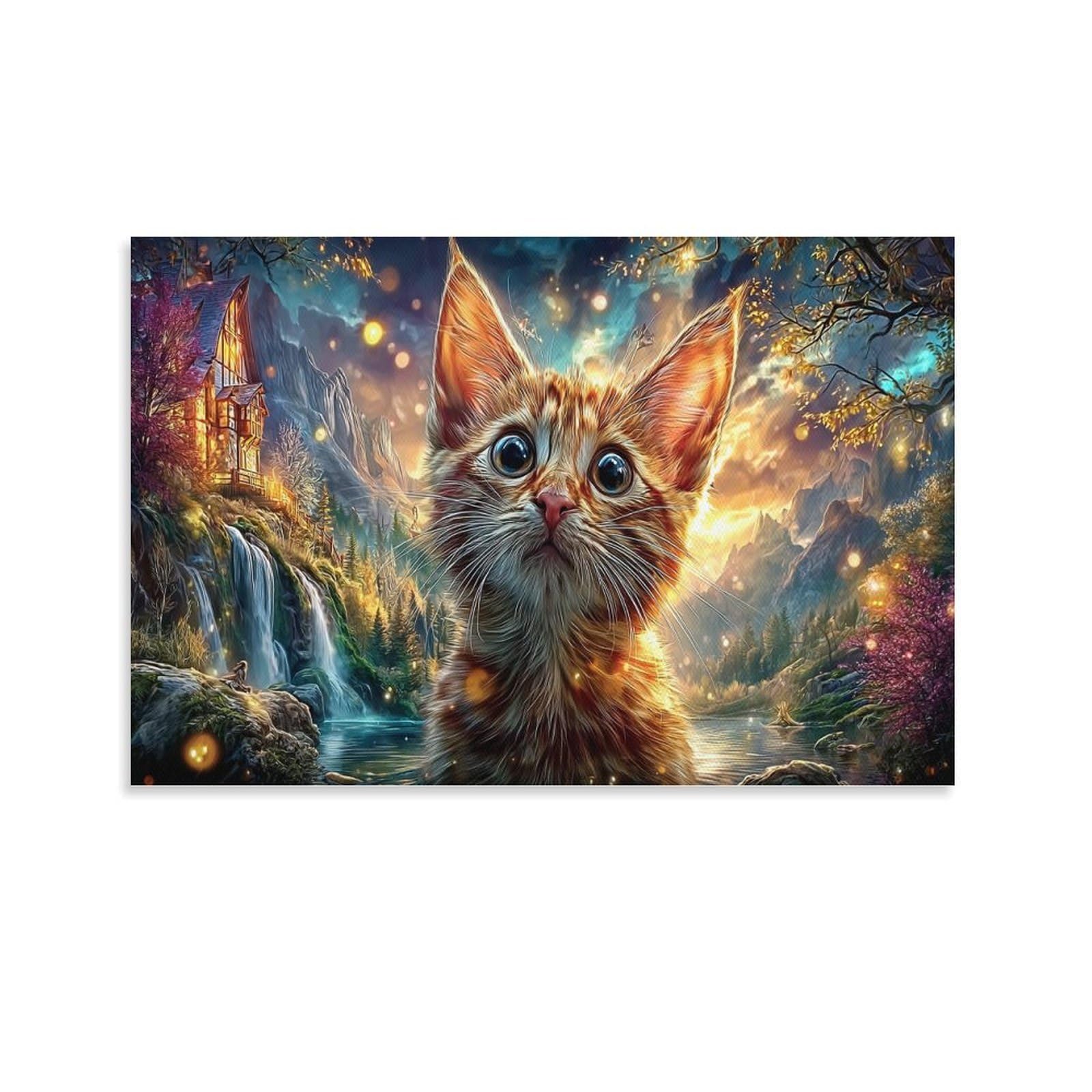XPASHIQWC Cat Wall Decor Poster Stream Cabin Canvas Prints Picture Modern Wall Art Picture Wall Hanging for Bathroom Wall Decor 20x30inch(50x75cm)