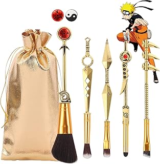Professional Anime Naruto Makeup Brushes Set - 5 Pack Cosmetic Anime Peripheral Naruto Okuno Cosplay Gift Makeup Brush Set For Women(Naruto - Antique gold)