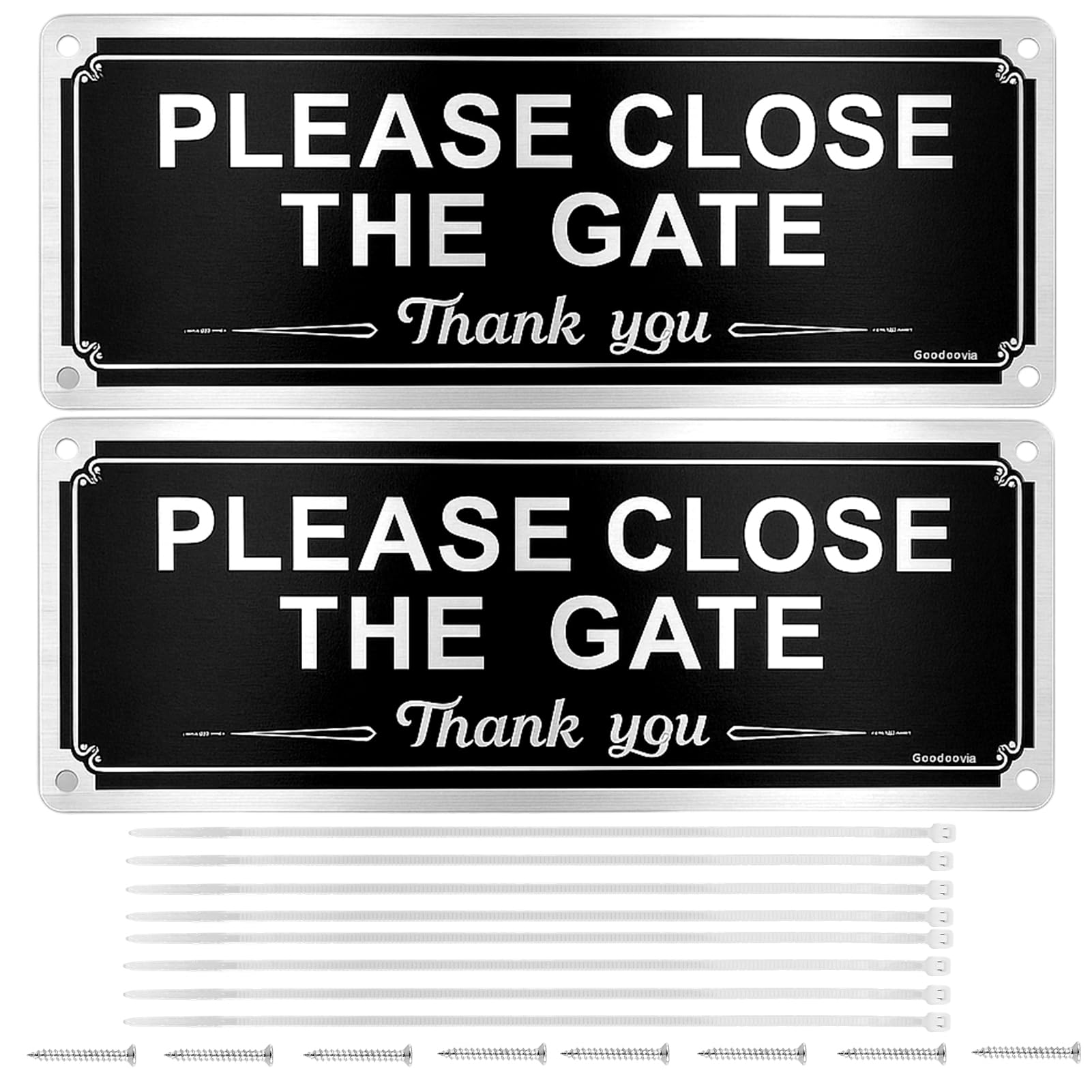 2PCS Please Keep Gate Closed Sign, Guard Dogs Warning Sign, 259CM for Guard Dogs, Metal Warning Sign Brushed Aluminium, Easy to Install with Pre-Drilled Holes, Outdoor Indoor Fence Gate Sign