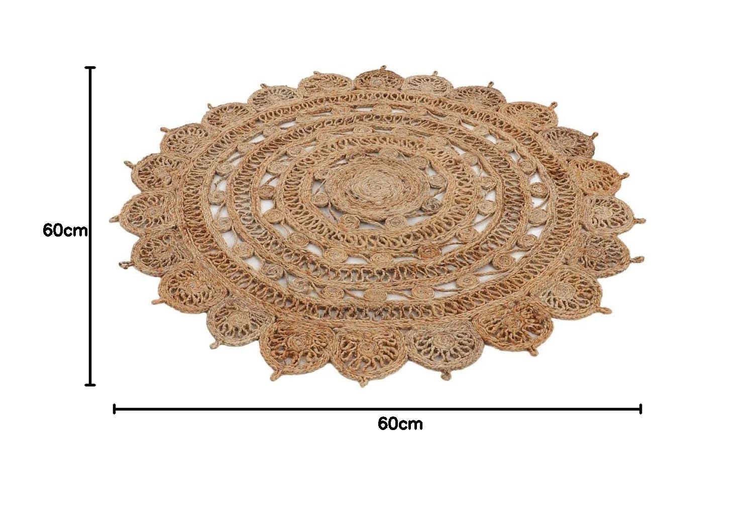 Tappeto Rotondo di Iuta Cate colore Naturale Ø 60 cm | Tappeto in iuta naturale per camera da letto e soggiorno