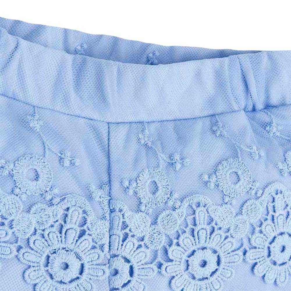 Shorts in Pizzo Sangallo Bambina e Ragazza, Pantaloncini Eleganti Estivi con Vita Elasticizzata, Ricami Floreali e Bordo Smerlato, Look Romantico e Raffinato 3270