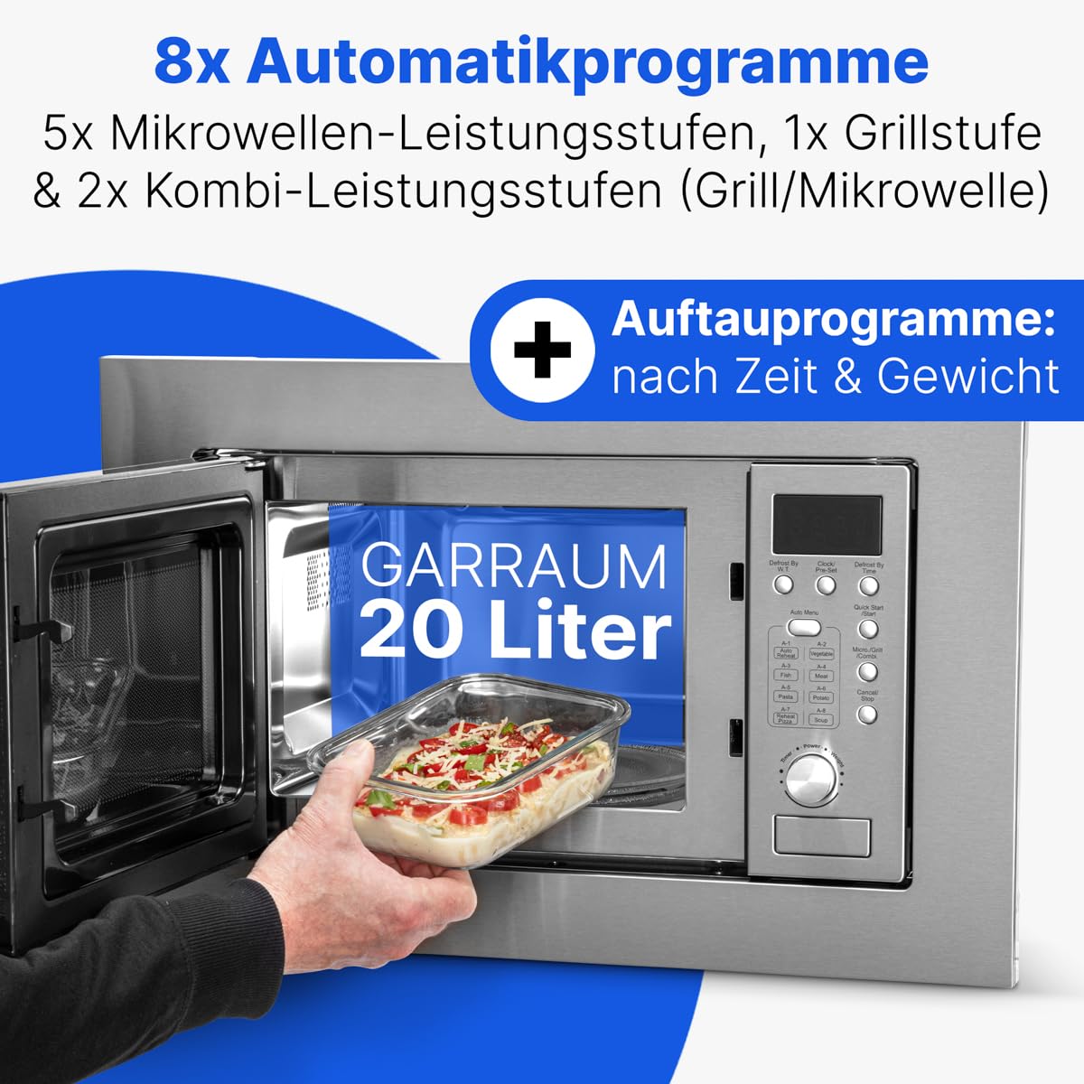 Bomann Einbaumikrowelle mit Grill | 60cm | 800W Mikrowelle | 1000W Grill | inkl. Grillrost und Drehteller | 20L Einbau Mikrowellengerät | MWG 2215 EB inox