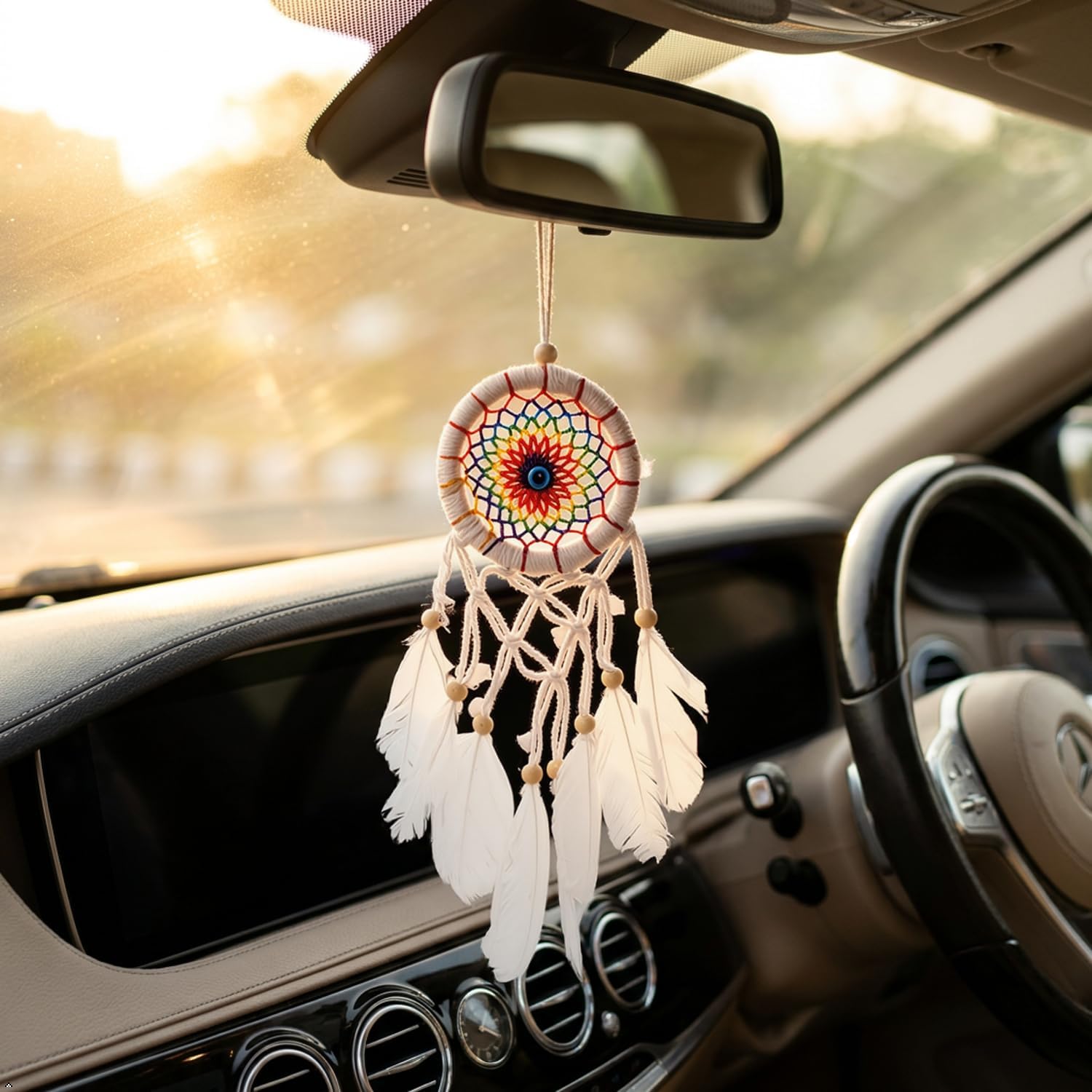 The Urban Artistic Dream Catchers for Cars, Handcrafted Car Hanging, Rear View Mirror Decoration, Multicolour, 8x1x25cm, Pack of 1