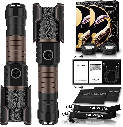 Miniatura 8 de SKYFIRE Linternas recargables con lente de encendido paquete de 2 linternas pequeñas de lúmenes altos LED con zoom con 6 modos IPX6 de mano potente