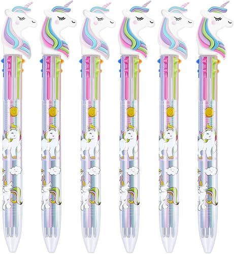 Tbestmax 6 bolígrafos de gel retráctiles de unicornio multicolor, bolígrafos de tinta líquida, suministros de oficina, regalos de oficina, 6 colores