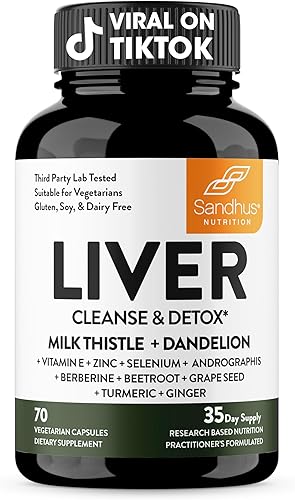 Sandhu's Liver Renew Cleanse Detox, Repair & Support 70 cápsulas Suministro de 1 mes (paquete de 1) Suplemento de hierbas para la salud del hígado