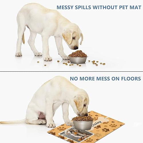 Miniatura 5 de Alfombrillas personalizadas de piel sintética para comida y agua, antideslizante e impermeable para nombrefoto, tapete personalizado para