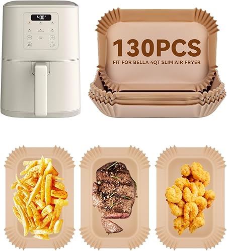 130 forros de papel para freidora de aire bella de 4 cuartos de galón (capacidad de 3.3 libras), forro de papel pergamino desechable rectangular