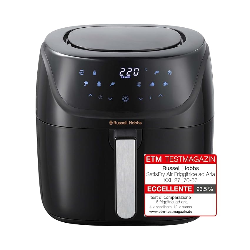 Immagine del prodotto Russell Hobbs Friggitrice ad Aria XXL 8 l, 7 Funzioni Cottura: Griglia, Arrostisce, Disidrata etc. & 10 Programmi, Lavastoviglie ok, Display Touch, Fino a 220°C, AirFryer Satisfry 27170-56