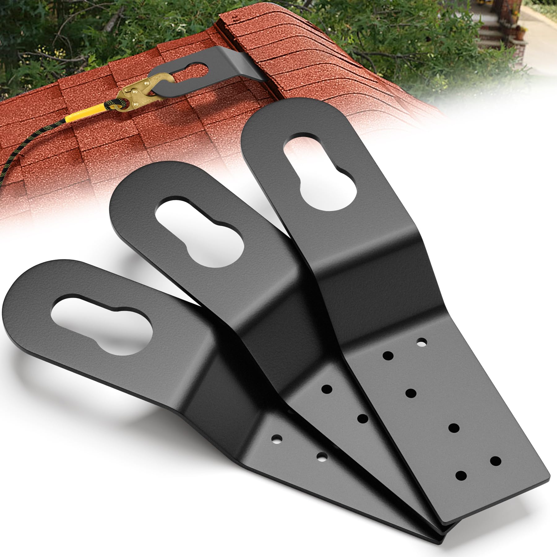 3 Pcs Permanent Roof Anchor,Roof Safety Anchor For Fall Protection, Metal Roofing Harness Anchor For Roof Safety Equipment, Roofing Anchor Hitch Clip Connects To Wood Surfaces - Black