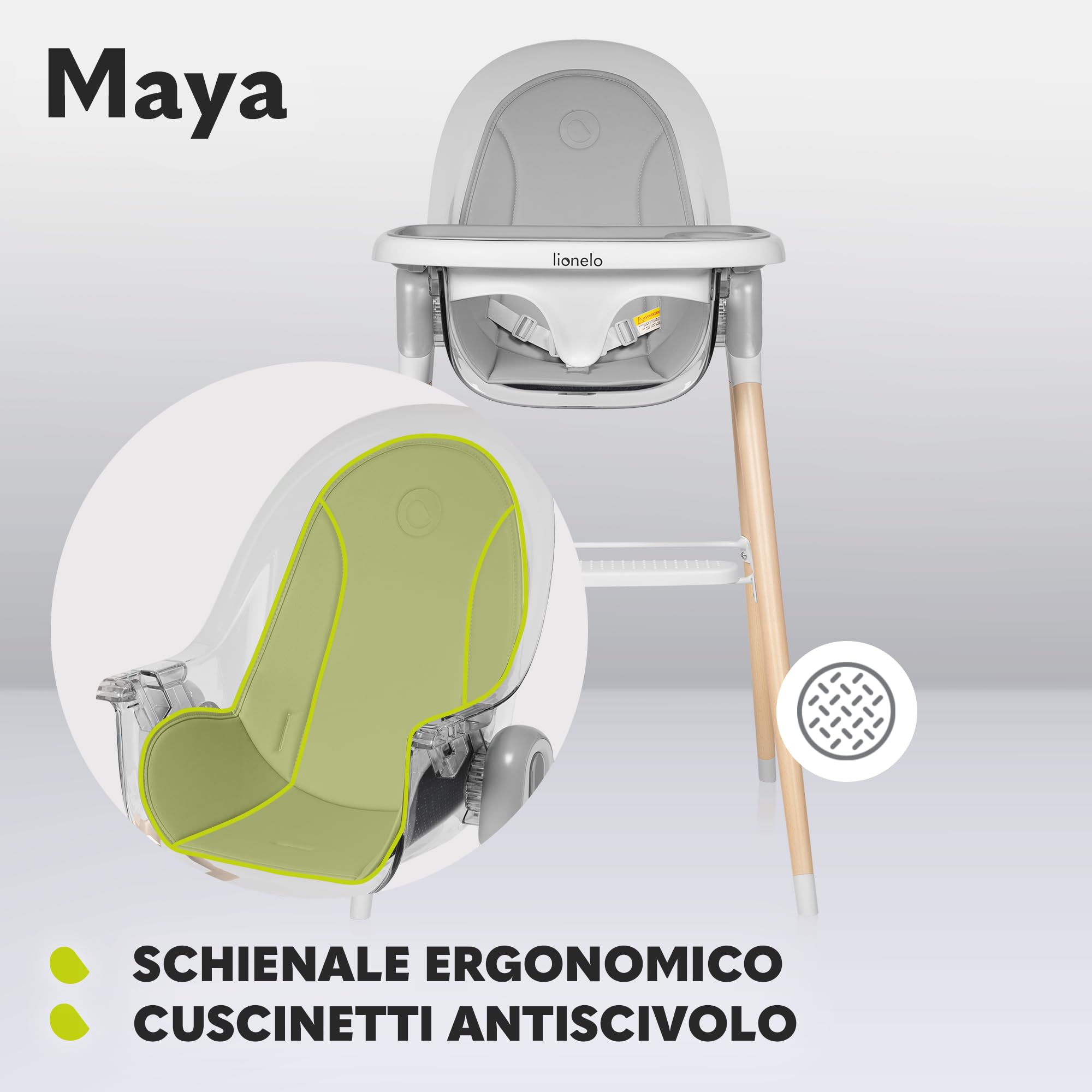 LIONELO Maya Seggiolone Pappa Evolutivo 2 in 1 da 6 a 36 Mesi | Fino a 15 kg, Seduta Reclinabile, Vassoio Rimovibile, Cinture di Sicurezza, Gambe Antiscivolo, Facile da Pulire