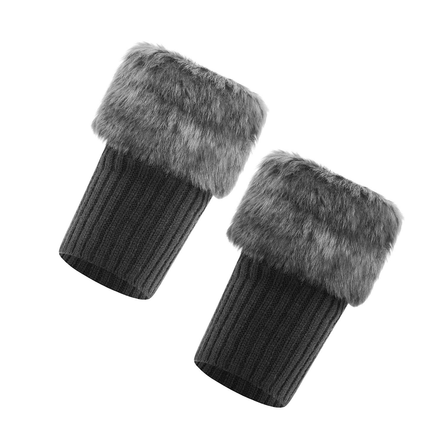 Lontg Women's Dark Grey Girls Warm Boot Cuffs Short Crochet Boot Cover Soft And Comfortable Boot Socks Cuff Toppers Snow Socks Faux Fur Knitted Short Twist Leg Warmers Boot Cuff Toppers