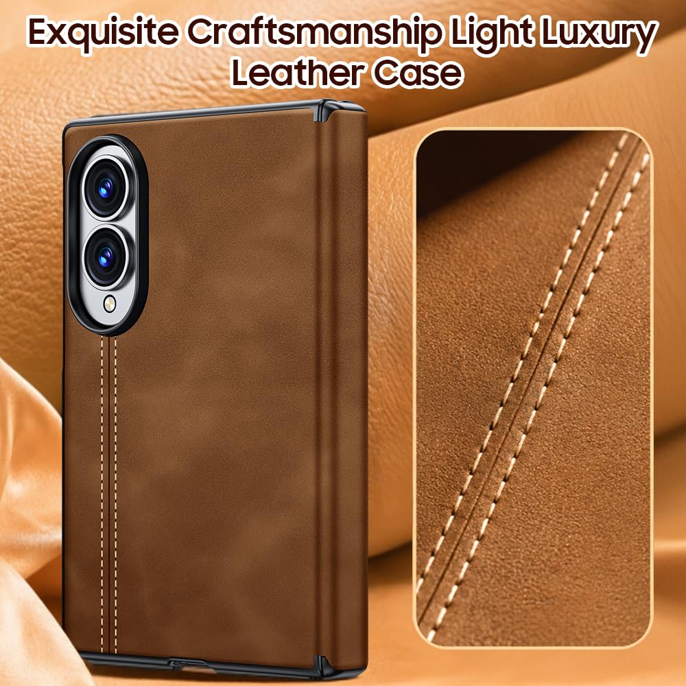 NINKI Custodia in pelle per Samsung Galaxy Z Fold 8 con protezione per lo schermo della privacy, custodia protettiva con cerniera per fold8 Wide antiurto Texture Custodia in pelle per Fold 8 Marrone