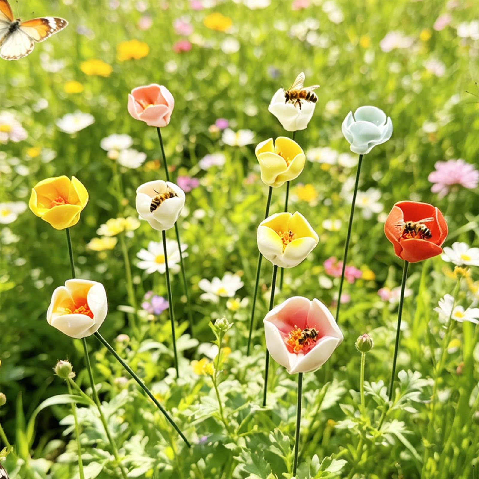 10Pcs Ceramic Flower Bee Watering Station for Garden — image 1