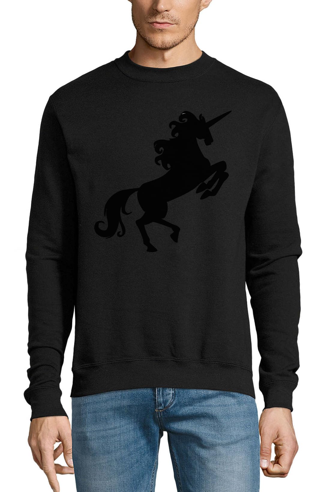 Pull en coton noir licorne style décontracté pour sorties automne