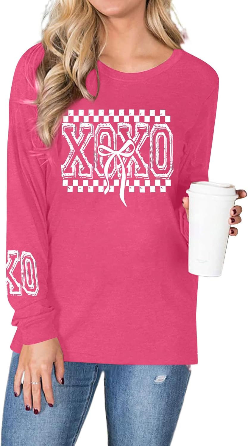 JINTING Valentines Day Shirts Women Heart Shirt Love Graphic Top Valentines XOXO Print Crewneck Long Sleeve Top