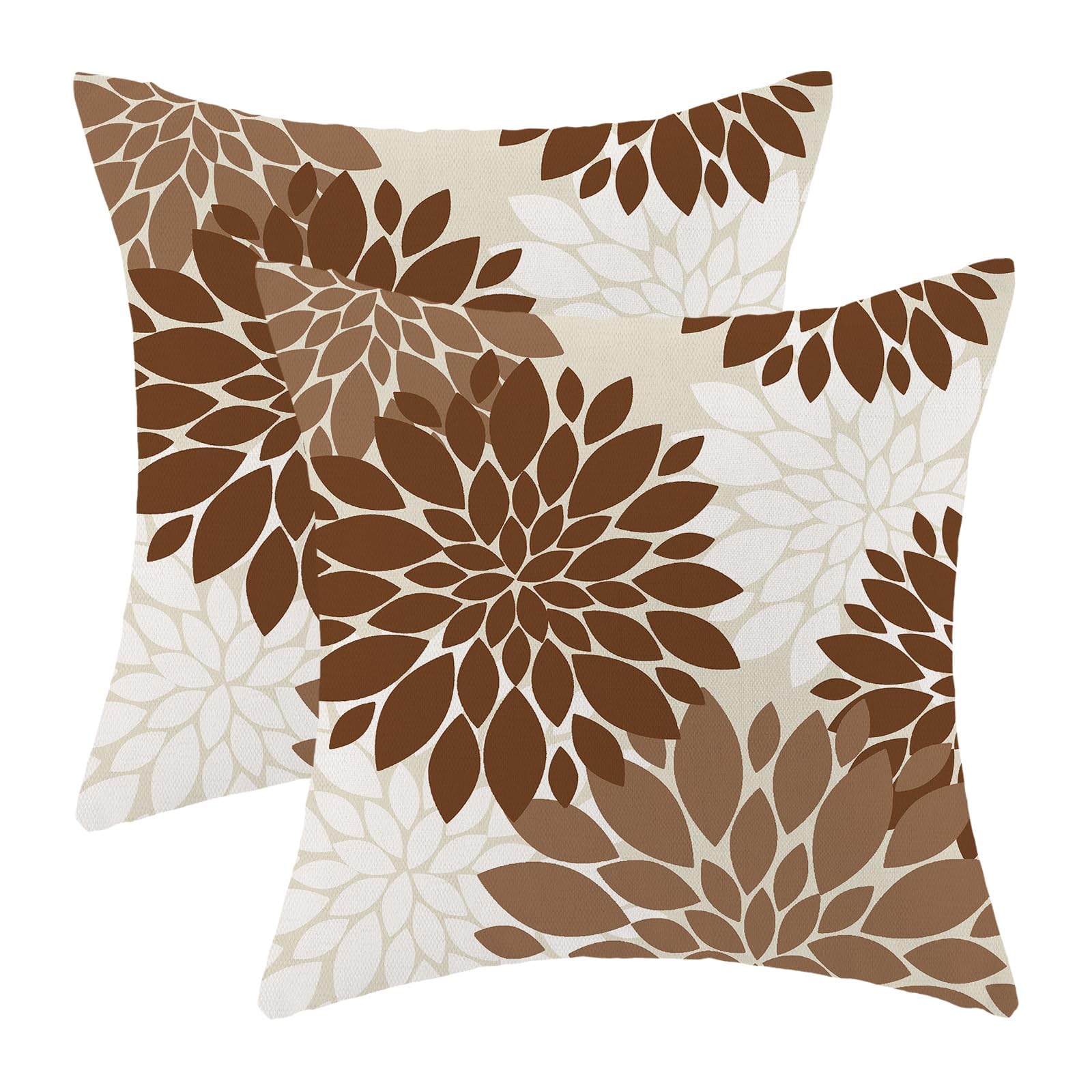 CXMEIFLY Fall Brown Outdoor Pillow Covers 16x16 Inch Set of 2 Beige White Dahlia Floral Decor Throw Pillows Modern Geometry Flower Decorative Cushion Cases for Sofa Couch Bed Decorations — image 1