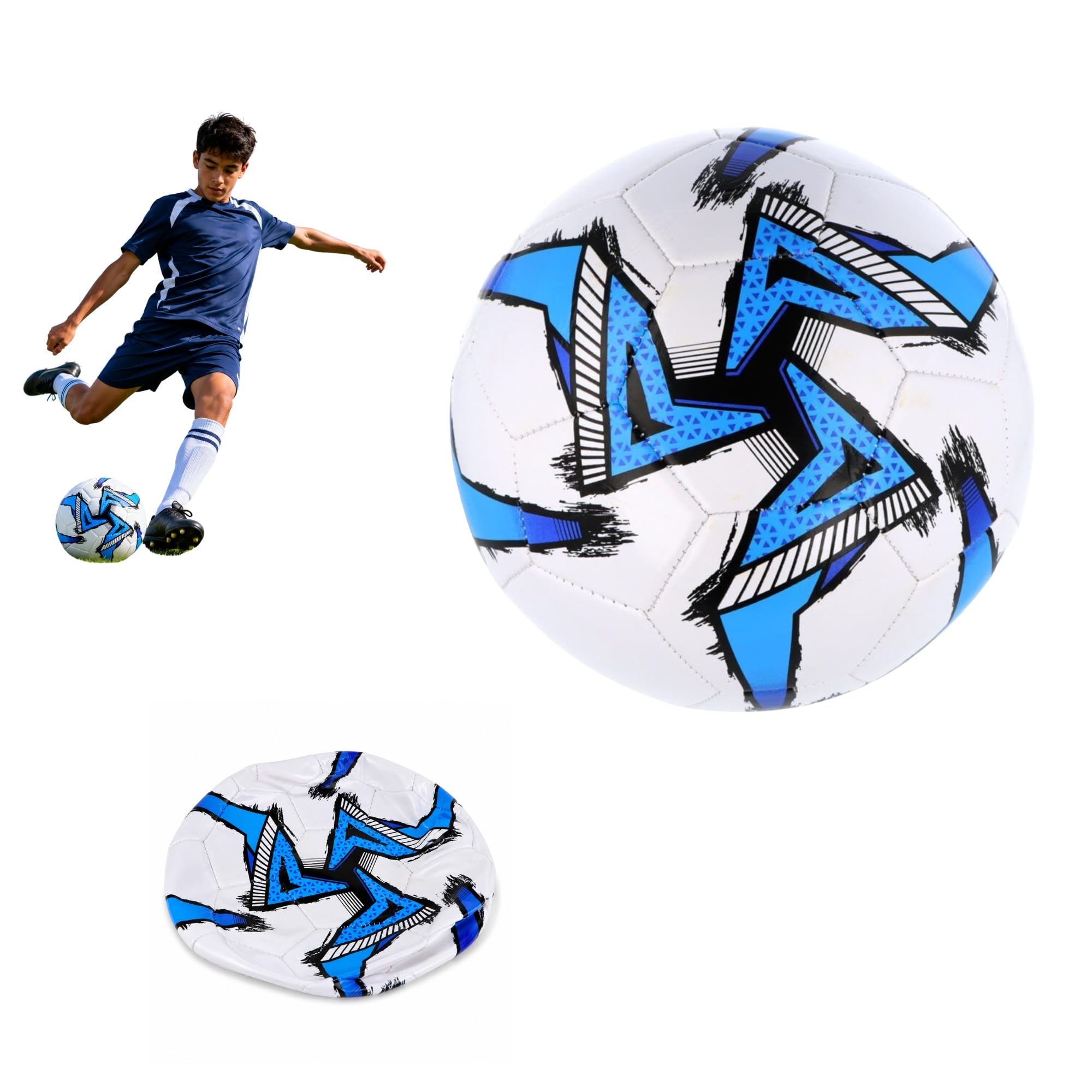 SRV Hub White & Blue Size 5 Football, 32 Panel Soccer Training Ball, Shipped Deflated, Outdoor Match Football for Teens & Adults, School PE, Garden, Park & Sports Games