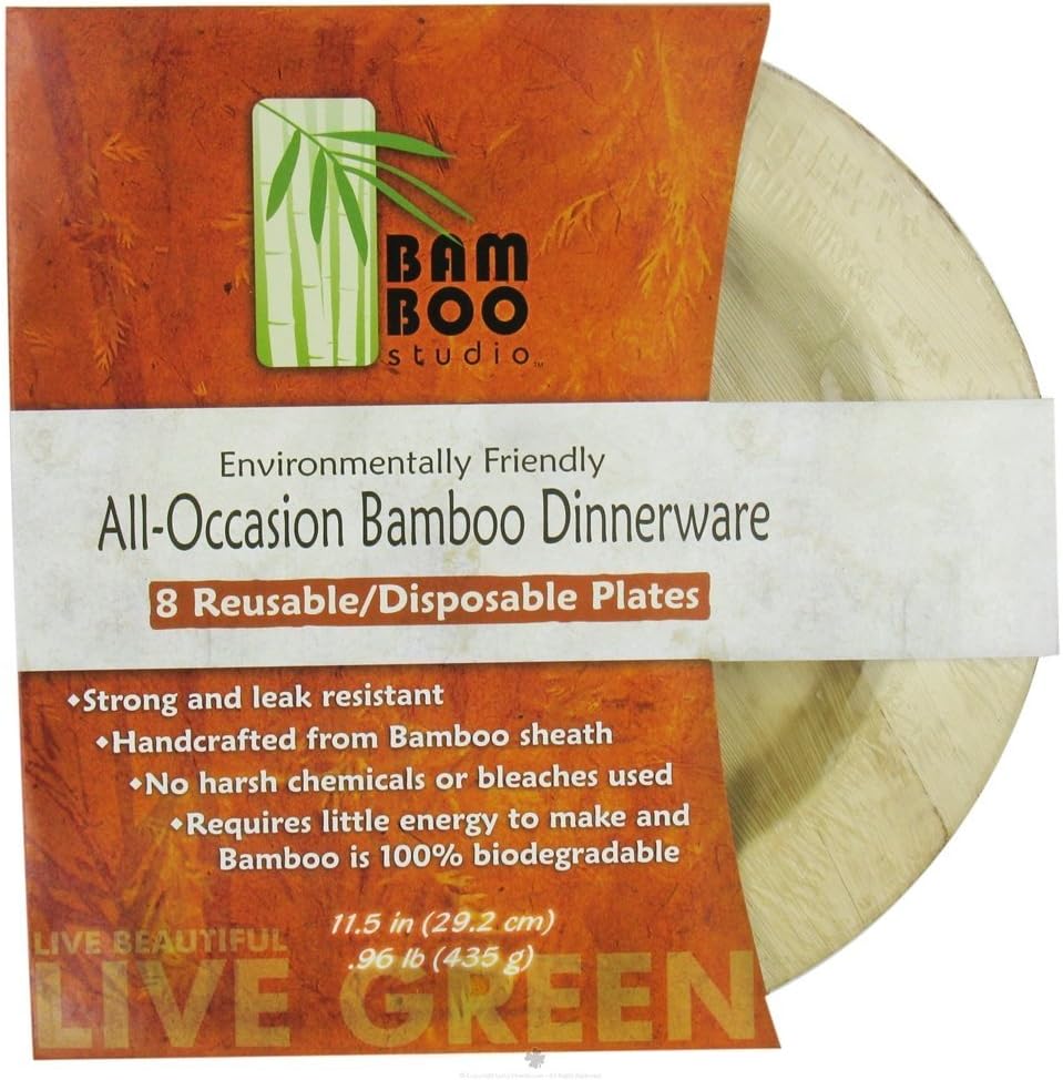 Bamboo Studio 11-Inch Round Plate, 8-Pack, Natural Color