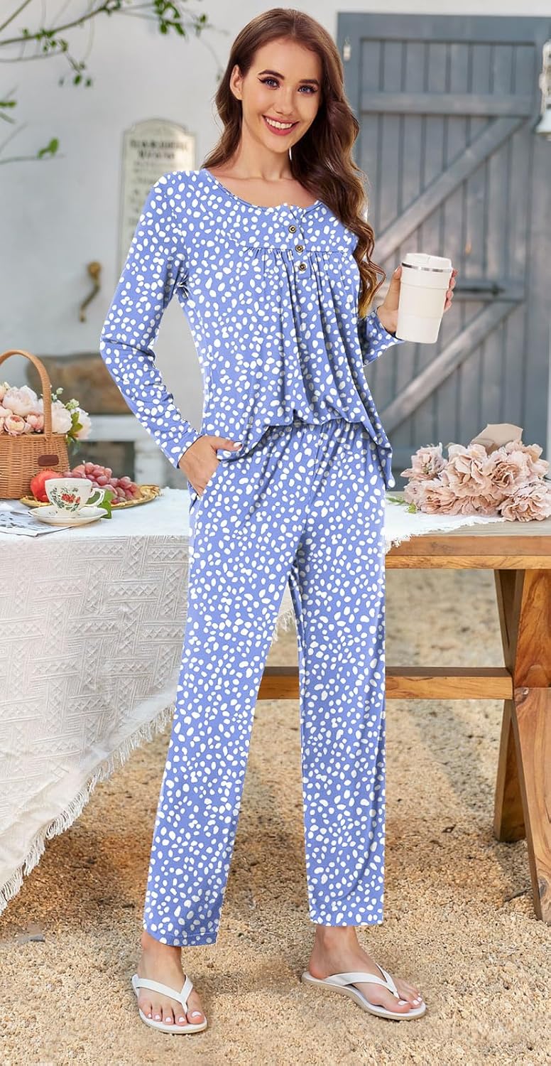 Bestbee Women's Pajama Set, 2 Piece Lounge Outfits Sleepwear Fall Long Sleeve Long Pant With Pockets Ladies Pjs - Image 3