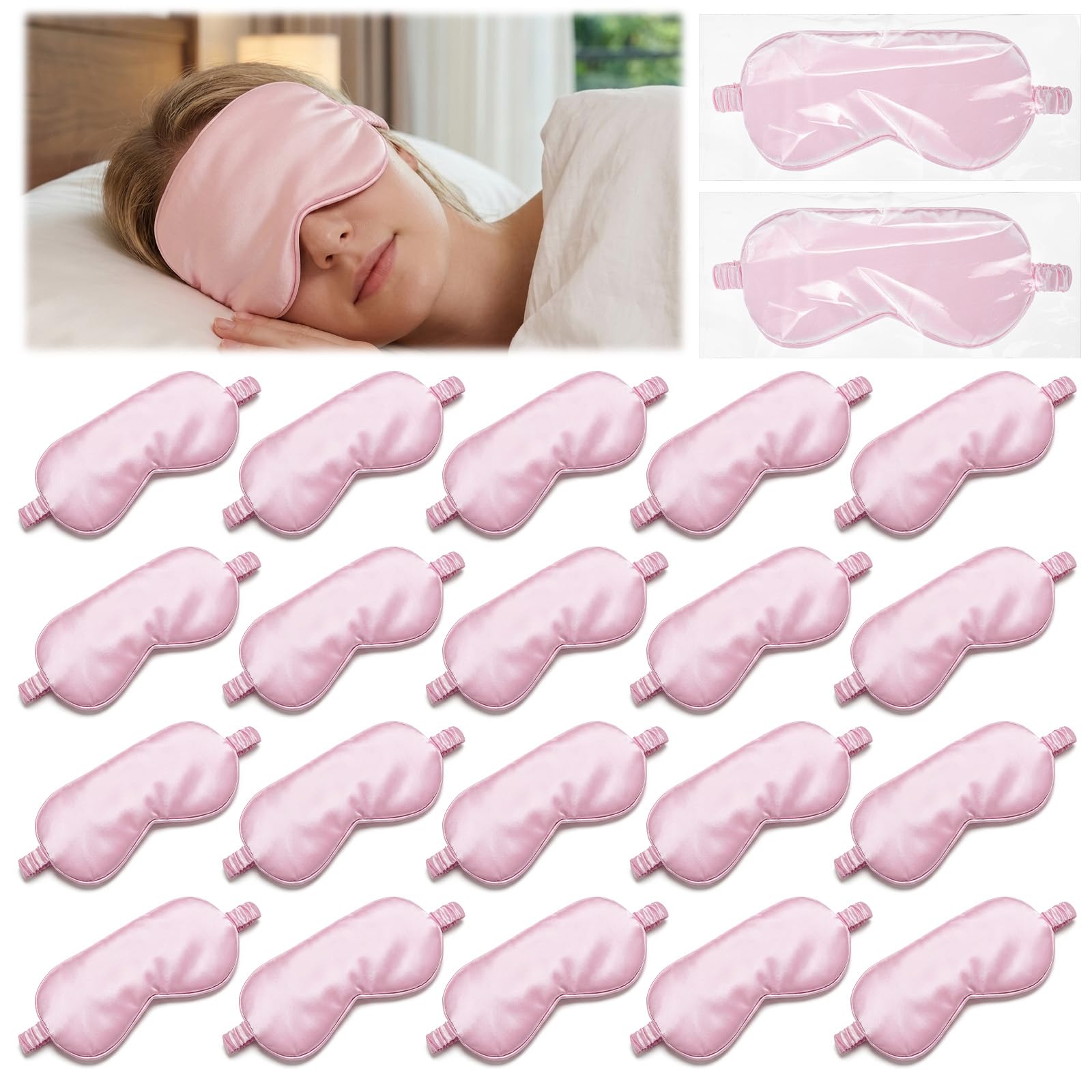 Photo 1 of 20 Pcs Silk Sleep Eye Mask for Sleeping Adjustable Elastic Strap Blackout Smooth Soft Eye Covers No Pressure Sleep Mask for Women and Men Comfortable Blindfolds(Pink)