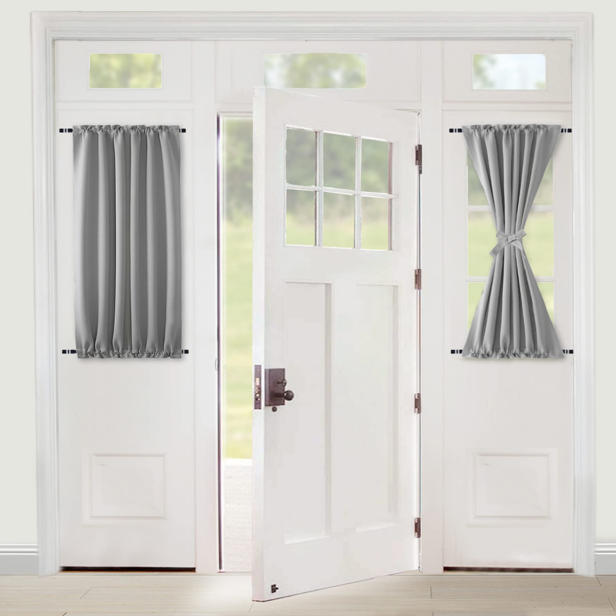 XWZO Door Curtains for Window, Thermal and Room Darkening for French Door, Rod Pocket Blackout Curtains for Kitchen, 25 x 40 Inches Long, Silver Grey, 1 Panel